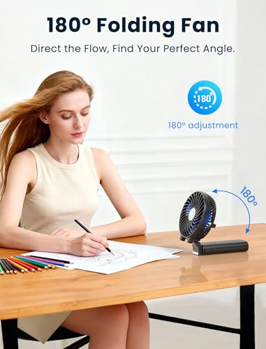 HandFan 5200mAh Portable Handheld Fan Rechargeable - 3 Speeds Foldable Personal Cooling, 2-IN-1 Hand Held Fan Battery Operated, 20H Runtime for Disney/Travel/Summer/Concerts/Women (Black&Blue)