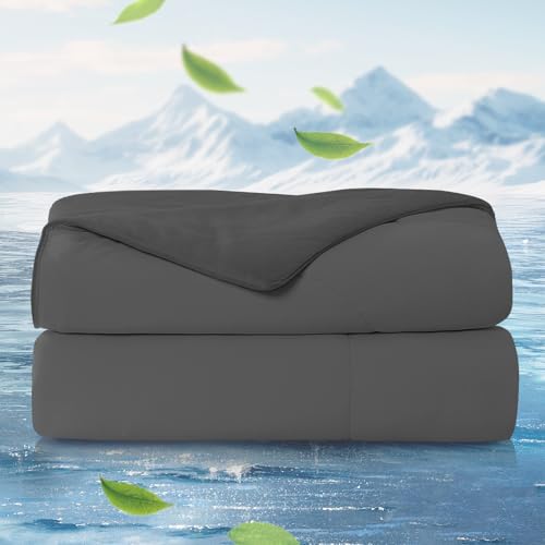Cozy Bliss Cooling Comforter Twin Size x Sorona® Viscose Natural Fiber, Reversible Silky Smooth Cooling Blanket with Q-Max＞0.45 for Hot Sleepers & Night Sweats, Charcoal Grey, 68"x90"