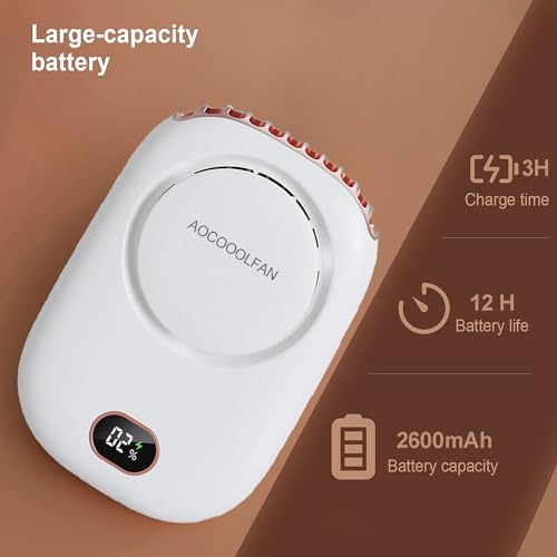 AOCOOLFAN Portable Neck Fan, Mini Small Personal Handheld Fan USB Rechargeable 3 Speed for Girls Boys Woman Eyelash Travel Home Office Outdoor (White)