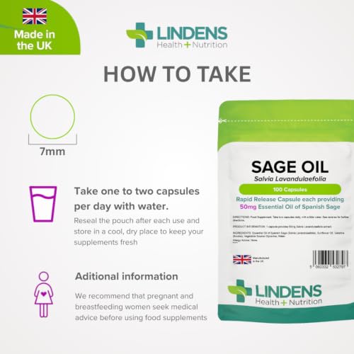 Essential Oil of Sage 100 Caps, Hot Flushes, Menopause