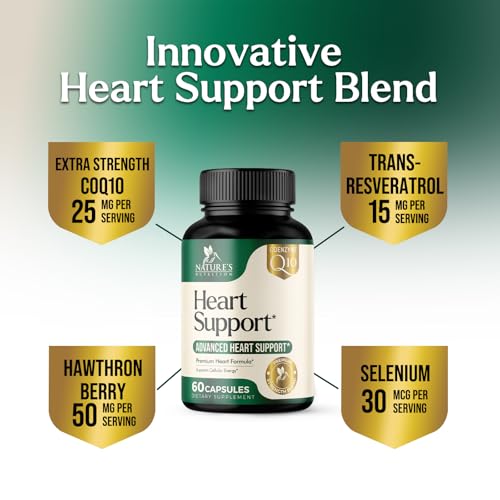 Heart Health Supplement – Complete 22-Ingredient Heart Support & Energy Formula - with Magnesium, CoQ10, L-Arginine, L-Citrulline, Hawthorn & Resveratrol - Bottled in USA for Women & Men – 60 Capsules