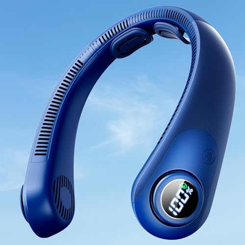 Portable Neck Fan With LED Display, Hands-free 5 Speeds Cooling, Neck Support, Lightweight, Battery Operated, Personal Bladeless Fan Rechargeable, Gift for Women Men, Hot Flashes, Travel, Camping