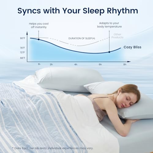 Cozy Bliss Cationic Dyed Seersucker Cooling Comforter Queen Size, Lightweight Airflow Silky Cooling Bedding with Q-Max>0.45 for Bedroom, Home Decor, Hot Sleepers & Night Sweats, Blue 90"x90"