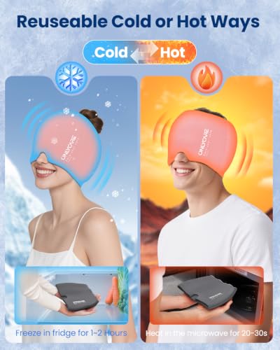 ONLYCARE Migraine Relief Cap, Headache Relief Cold Cap with Odorless Gel | Cooling Hat Head Wrap Soothing Face Ice Pack Mask Products for Tension Stress Hangover & Puffy Eyes, Relaxing Gifts for Women