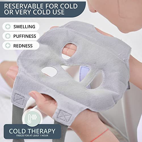 MyHalos Ice Face Mask, Cooling Gel Pack for Migraine, Swelling & Puffiness | Eases Stress & Post-Surgery Discomfort, Hot or Cold Gel Therapy, Reusable, Freezer & Microwave Safe, Comfortable Fit - Blue