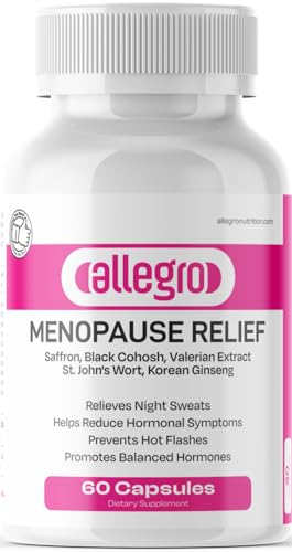 Allegro Menopause Supplement for Women – Hot Flash, Night Sweat & Mood Swing Relief – Black Cohosh, Valerian Root, Saffron, Korean Ginseng – Natural Hormone Balance, 60 Capsules