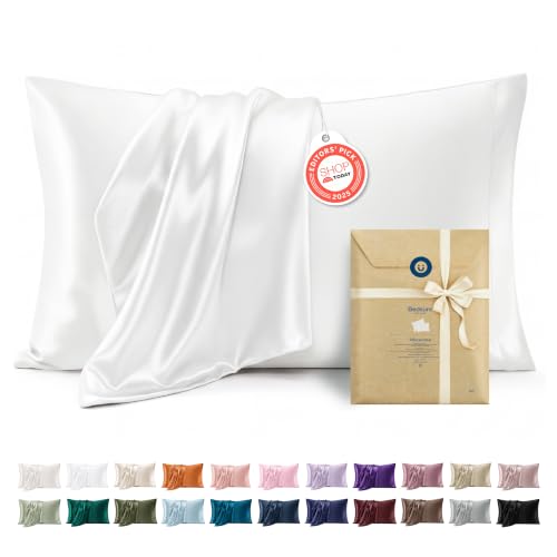 Bedsure Satin Pillowcases Queen Set of 2, Similar to Silk Pillow Case White