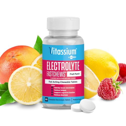 Vitassium FastChews, Chewable Electrolyte Tablets for Management of POTS and High Sodium Diets, Fast-Acting Sodium Tablets, Fruit Punch, 60 Count