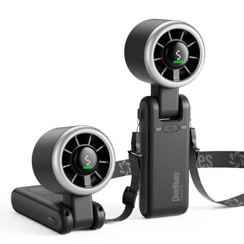 Diveblues Portable Handheld Turbo Fan | 3 IN 1 Hand/Neck/Desk Fan, Up to 12 Working Hours, 5 Gear Wind, Battery Operated, Travel, Working, Outdoor Activities
