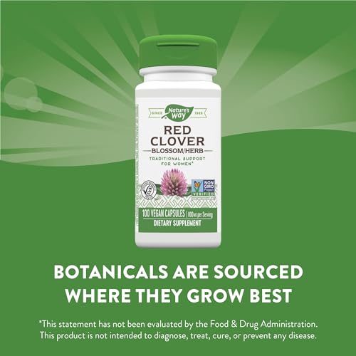 Nature's Way Red Clover Blossom Herb, Traditional Health Support for Women*, 800 mg per 2-Capsule Serving, Non-GMO Project Verified, Red Clover Supplement, 100 Vegan Capsules (Pack of 2)