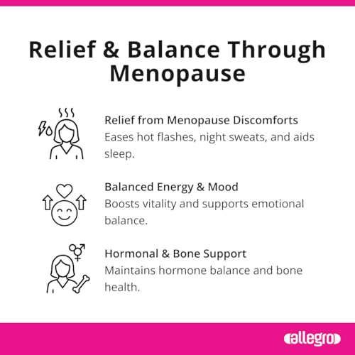 Allegro Menopause Supplement for Women – Hot Flash, Night Sweat & Mood Swing Relief – Black Cohosh, Valerian Root, Saffron, Korean Ginseng – Natural Hormone Balance, 60 Capsules