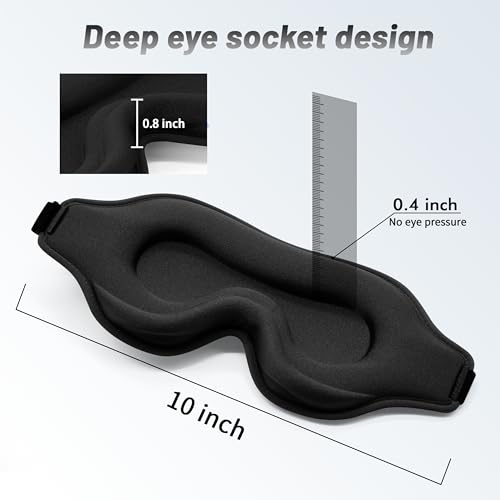 Erkekler ve Kadınlar için Uyku Maskesi, Yan Yatanlar için 3D Karartma Göz Maskesi, Siyah