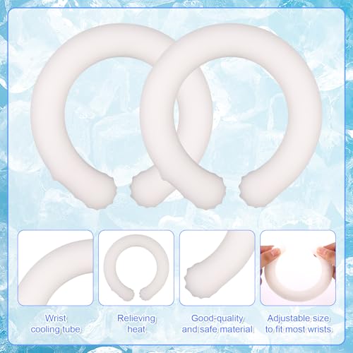 2pcs Wrist Cooling Tubes, 3.74in Diameter Reusable ICY Wrist Pack Cooling Bracelet Wearable Wristband Ring for Hot Weather Summer Outdoor Indoor Heat Dissipation(White)