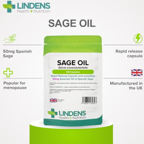 Essential Oil of Sage 100 Caps, Hot Flushes, Menopause