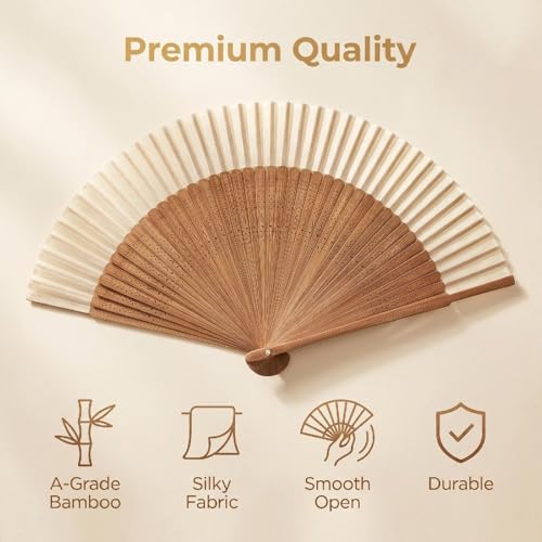 Hand Held Fan for Women Japanese Vintage Bamboo for Hot Flashes, Summer Cooling, Festivals, Church, Dancing,Performance, Gift,White