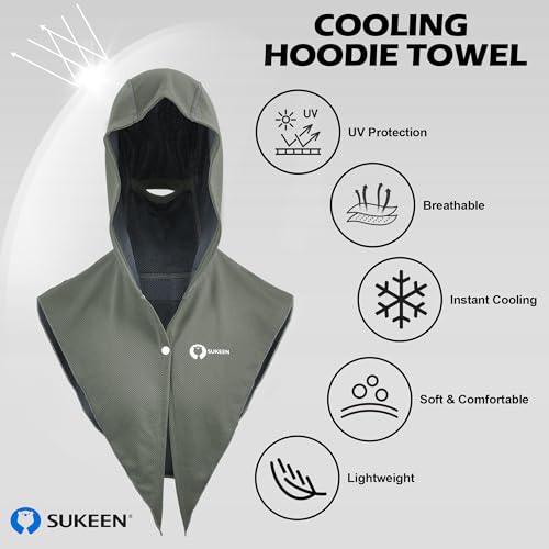 Sukeen Cooling Hoodie Towel, Instant Cooling Towels for Neck and Face, UPF 50 Sun Protection Ponytail Cooling Neck Wraps, Quick Drying Cool Towels for Sports, Gym, Hiking, Camping, Workout, Dark Gray