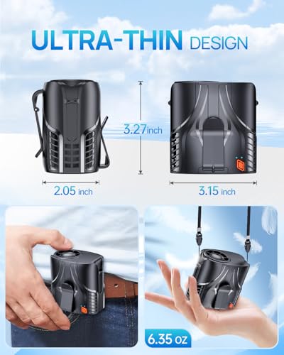 Portable Personal Waist Fan& Neck Fan, 14000RPM Brushless Motor, 40H Runtime Rechargeable, 6-Speed Quiet Operation, Clip-On Personal Body Cooling for Camping/Worksites/Outdoor