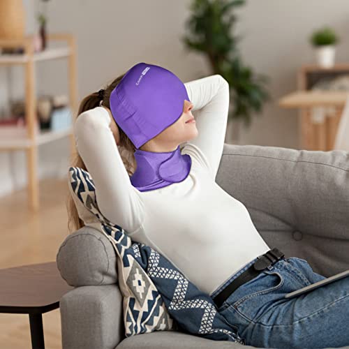 ComfiTECH Cold Cap and Neck Ice Pack Wrap Gel Combo, Care Package for Head and Cervical, Purple | Pliable after Frozen, Cold Cap & Cervical Cold Pack, Relieve Head & Eye, Stiff Neck, Office Tension, Sports Soreness