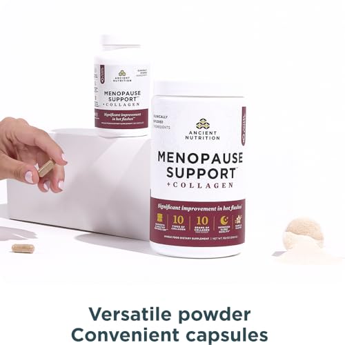 Ancient Nutrition Menopause Support + Hydrolyzed Collagen Peptides Powder | Grass-fed Collagen, Clinically Validated Superfoods, Significant Improvement in Hot Flashes and Sleep Quality, 25 Servings