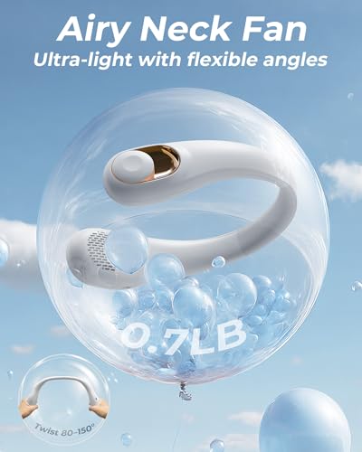 Neck Fan, Personal Fan with LED Display, USB-C Rechargeable, 4000mAh-Battery, 3-Speed Adjustment & Whisper-Quiet Operation, Perfect for Home, Travel, Sports