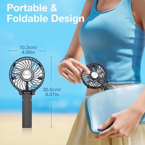 VersionTECH. Portable Handheld Fan, Powerful+Durable+180° Foldable, Mini Hand Fans with USB Rechargeable Battery Operated Cooling Accessories for Personal Use, Travel, Office Black