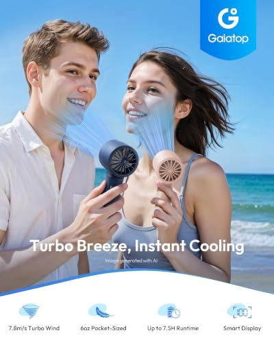 Gaiatop Small Handheld Personal Fan, Powerful High Speed Turbo Cooling | USB Rechargeable Mini Portable Fan for Travel, Outdoor Essentials, Summer Gifts for Women Girls, Pink