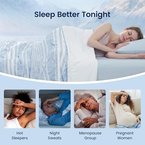 Cozy Bliss Cationic Dyed Seersucker Cooling Comforter Queen Size, Lightweight Airflow Silky Cooling Bedding with Q-Max>0.45 for Bedroom, Home Decor, Hot Sleepers & Night Sweats, Blue 90"x90"