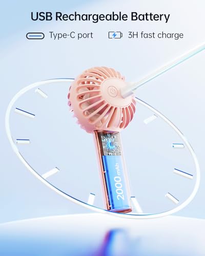 SWEETFULL Mini Portable Fan - Rechargeable Handheld Fan, 3 Speeds Personal Small Hand Gifts for Travel Essentials, Lash, Makeup, Eyelash, Kids, Girls, Women - USB, Cute Design Pink