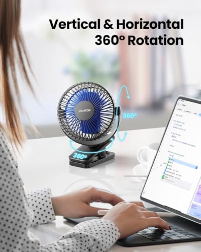 Gaiatop Portable Clip on Fan, Mini Personal Quiet Rechargeable Fan | Battery Operated, Small 3 Speed 360° Rotate, Cooling for Desk Table Home Office Stroller Camping Women Gifts Black Blue