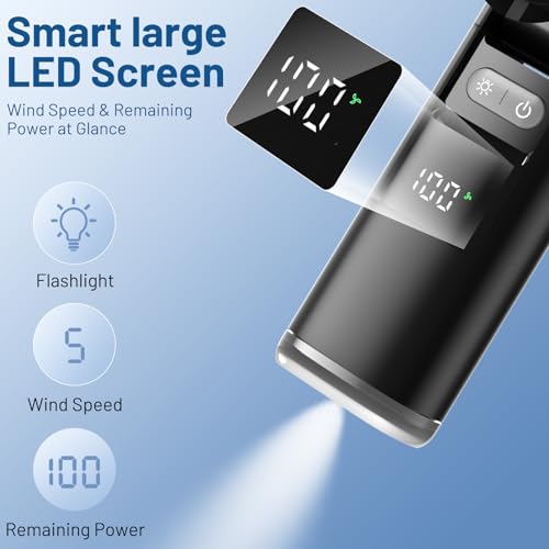 Lerat Portable Handheld Turbo Fan, 5 High-Speed Wind, Battery Operated, Up to 12H Runtime, 3 IN 1 Hand Fan with LED Display & Flashlight, Personal Cooling Fan for Travel, Outdoor, Beach Essentials