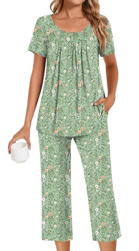 POPYOUNG Pajamas for Women Set 2 Piece Summer Lounge Capri Pj Sleepwear