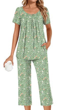 POPYOUNG Pajamas for Women Set 2 Piece Summer Lounge Capri Pj Sleepwear