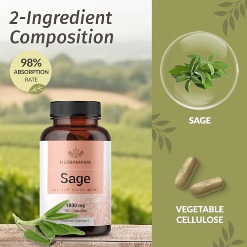 HERBAMAMA Sage Leaves Capsules - Digestive & Brain Support
