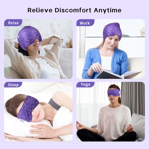 my novel things Migraine Relief Cap, Gel Cooling Headache Mask 2PK | With Hot/Cold Gel for Instant Headache and Stress Relief - Reusable Ice Pack