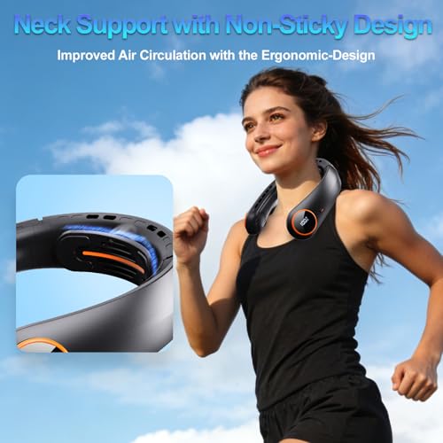 Portable Neck Fan, 5000mAh Bladeless Fan with 3 Built-in Fans, Instant Cooling 360° Surround Airflow & LED Display, Wearable Personal Fan for Outdoor, Travel, Gifts for Women Men (Black)