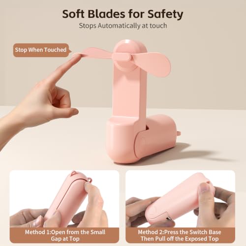 Portable Fan, Mini Handheld Fan with Power Bank, Cute USB Rechargeable Pocket Fan, Foldable Small Cooling Fan with LED Light, Personal Travel Fan,Summer,Beach Essentials,Summer Gift for Women