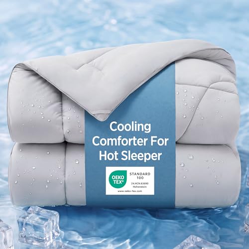 Bedsure Cooling Comforter King Size - Cooling Blankets for Hot Sleepers, Lightweight Comforter for Summer with Dual-Sided Cool Tech, Soft Breathable Cold Blanket for Sleeping, Grey, 102x90 Inches