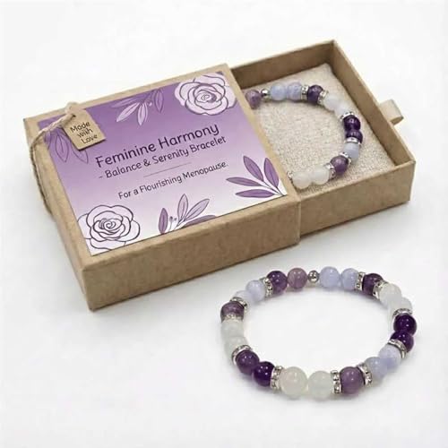 Menopause Bracelet for Women, Natural Amethyst Hot Flashes & Anxiety Relief Elastic Bracelet for Menopause's Support Calming Balance Jewelry Gift for Women