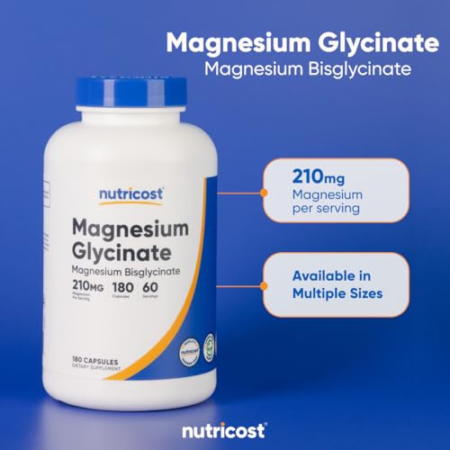 Nutricost Magnesium Glycinate Capsules, 180 Capsules, 210mg