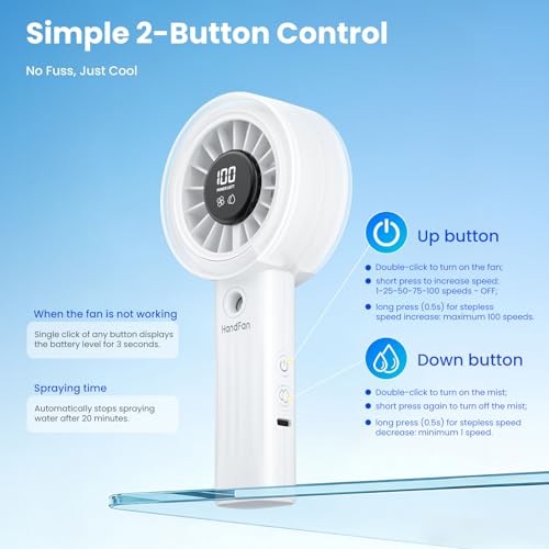 HandFan Upgraded Misting Fan with LED Display – Extreme Cooling Portable Handheld Fan with Water Mist Spray, 50% Stronger Airflow & Quieter, USB Rechargeable for Travel/Park/Disney/Beach/Concert/Game