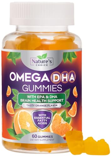 Omega 3 Fish Oil Gummies - Triple Strength Omega3 Gummy - DHA & EPA Fatty Acids for Heart Health, Joint & Brain Support, Nature's High Absorption Omega Fish Oil Supplement, Orange Flavor- 60 Gummies