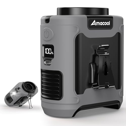 AMACOOL Portable Waist Fan Clip On, 10000mAh Wearable Shirt Fan with Light | MAX 40H Work Time, 16000RPM Powerful 5 Speeds Belt Fans Personal Cooling Fans, Gifts for Men Women Outdoor Jobsite Travel