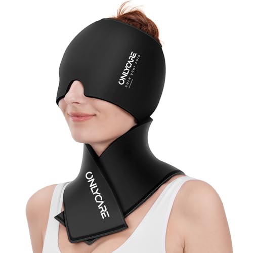ONLYCARE Migraine Relief Cap, Headache Relief & Neck Ice Pack Wrap Gel Set | Upgrade Headache Cap and Shoulder Cold Pack, Hot & Cold Compress, FSA-HSA Eligible, Relief of Pain, Swelling, Office Pressure
