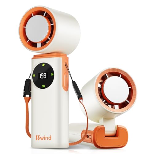 6000mAh Portable Handheld Fan with Ice Cooling, 199 Levels Stepless Speed, 20H Long Battery Life, 20000RPM Turbo Fan Rechargeable Personal Mini Fan for Travel, Outdoor, Makeup