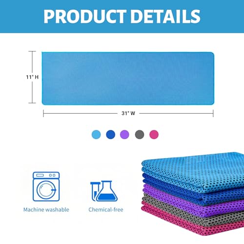 5 Pack Cooling Towel 31"x11", Microfiber Gym Towels for Men and Women，Soft Breathable Chilly Towe for Yoga, Running, Workout,Gym, Camping, Fitness, Workout