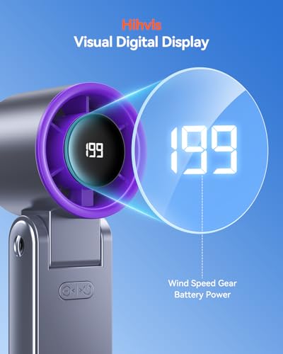 Portable Handheld Turbo Fan, 199 Gear Speed, 24 Hs Cooling Time, 5500mAh Rechargeable Mini Personal Hand Fan, Foldable Design, Travel Essentials, Beach Vacation, Gifts for Women, Men,Grey Purple