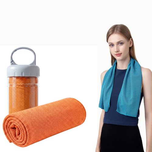 Instant Cooling Towel with Storage Bottle, Ice Towel for Neck Face for Sports Gym & Hot Weather (Orange)
