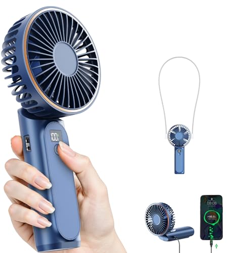 TUNISE Portable Handheld Fan, Portable Fan Rechargeable, 4000mAh, 180° Adjustable, 6 Speed Wind, Display Electricity in Real Time, USB Rechargeable Foldable F an, Quiet Personal Fan with Power Bank
