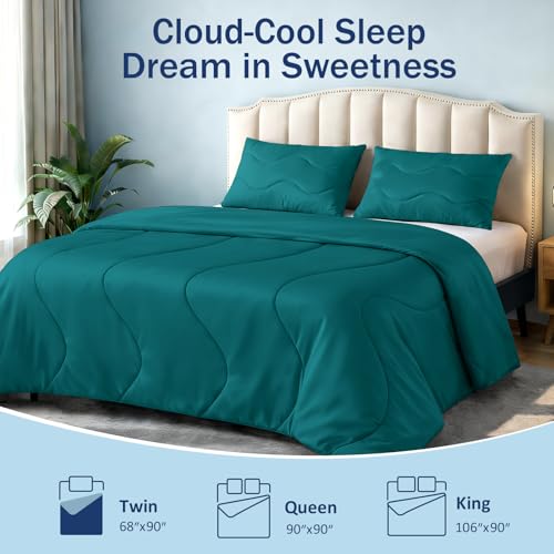 Cooling Comforter for Hot Sleepers, King 106x90, Peacock Blue | Cooling blanket feel, Q-Max >0.4 cool touch, double-sided cooling, Sorona fill, for night sweats, lightweight & breathable