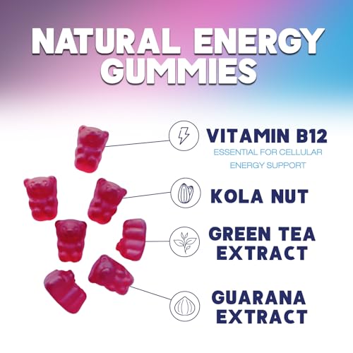 Energy Gummies with Vitamin B12 & Natural Caffeine – 60 Berry Gummies